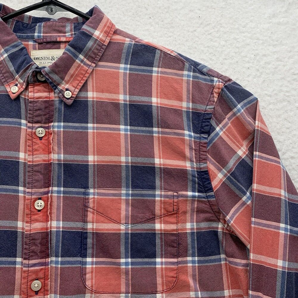 Denim & Supply Ralph Lauren Button Up Shirt Mens Large L Red Blue Plaid Casual - Picture 2 of 8